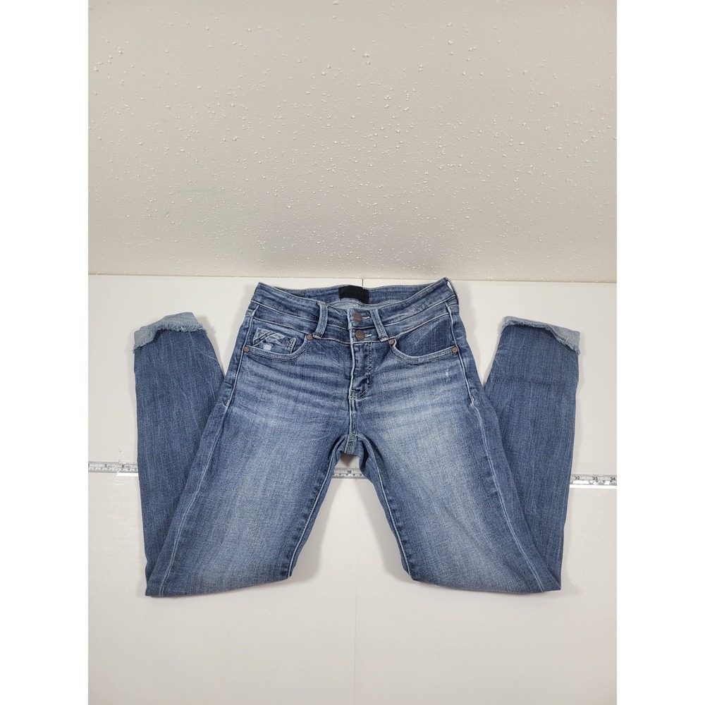 Buckle Black Skinny Jeans Womens 25 Blue Excellent Fit No 53 Cuffed Distressed